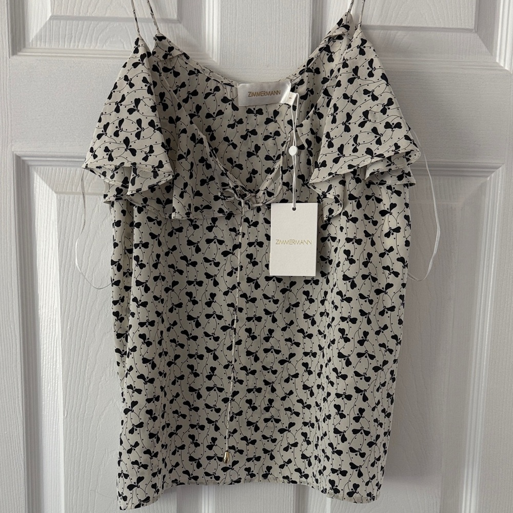 Zimmermann Black Floral Cream Silk Camisole, NWT Size 1